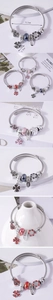 Detail of adjustable charm bracelets with pearl, heart, and clover pendants in 3 colors