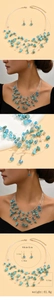 Macro detail of Bohemian turquoise beaded necklace set with dimensions and crystal textures