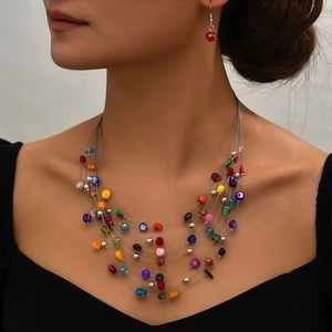 Parure De Bijoux Collier Boucles D'oreilles Alliage Coquillage Perles Colorées Multicouche Style Bohème Accessoires De Mode