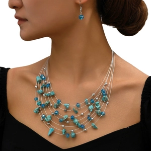 Bohemian Multilayer Necklace And Earrings With Alloy Crushed Stone Faceted Beads Ethnic Style Jewelry For Women