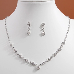 Silbernes Brautschmuck-Set mit glitzernder Halskette und hängenden Ohrringen für Feste