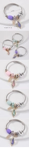 Detail showing adjustable wire bracelets with pearls, crystals and size dimensions