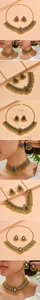 Ethnic peacock jewelry set with dimensions and weight detail on ivory backdrop