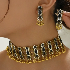 Retro Ethnic Jewelry Necklace And Earrings Alloy Rhinestone Bohemian Middle Eastern Style Exaggerated For Women