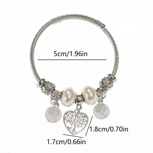 Détails du bracelet ajustable avec pendentifs arbre de vie et dimensions indiquées