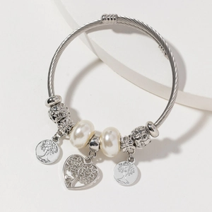 Bracelet Fil De Câble Réglable Arbre De Vie Cœur Éléphant Main De Hamsa Charms Acier Inoxydable Alliage Künstliche Perle Pour Femme