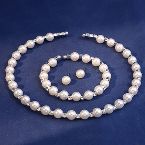 Eleganti Gioielli Con Künstliche Perle Imitazione E Strass Per Donna Matrimonio Sposa Collana Bracciale E Orecchini A Lobo Lega