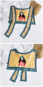 Detail of ice silk sun protection shawl with cartoon girl print and stripe edge