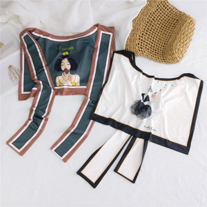 Ice silk sun protection shawl with cartoon girl illustration and lemon pattern print