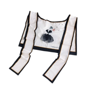 Silk-like ice silk shawl for women with elegant cartoon character back illustration