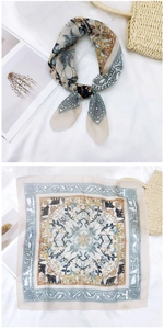 Detailed pattern of cotton linen scarf featuring vintage jungle animals and floral motifs