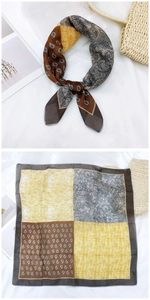 Detail of square cotton-linen scarf with vintage paisley patterns and multi-color patchwork