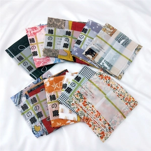Assorted 58cm cotton-linen square scarves with floral and geometric prints for women