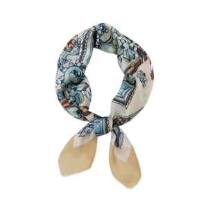 Vintage baroque floral cotton linen square scarf with elegant paisley pattern design
