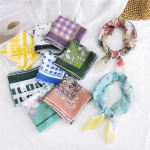 Fashionable cotton linen square scarves with various floral and geometric patterns