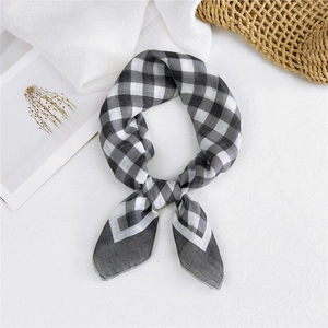 Classic black and white checkered cotton linen neck scarf with soft fabric texture