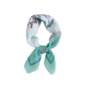 Floral print cotton linen square neck scarf in mint green and white with Salvia text
