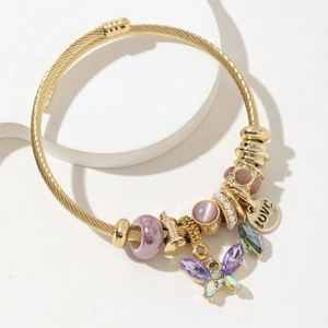 Bracciale Rigido Aperto In Acciaio Inossidabile Con Ciondolo Farfalla Künstliche Perle Sintetiche E Perline Di Cristallo Cuore Gioielli Donna