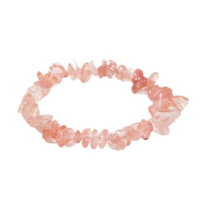 Handmade elastic bracelet with irregular natural pink strawberry quartz crystal stones
