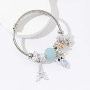 Bracelet À Künstliche Perles Tour Eiffel Hibou Étoile Pour Femme Alliage Strass Künstliche Perle Fantaisie Style DIY Jonc En Fil Torsadé