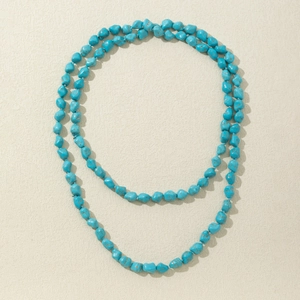 Vintage bohemian turquoise nugget beaded long necklace with irregular stone pattern