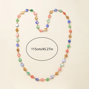 Detailed view of bohemian 115cm beaded necklace with colorful shells and crystal spacers