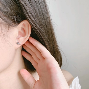 Silver reindeer elk earrings with moonstone gem, minimalist forest style stud jewelry
