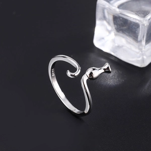 925 Sterling Silver Cat Open Adjustable Ring Minimalist Sweet Animal Finger Jewelry For Women
