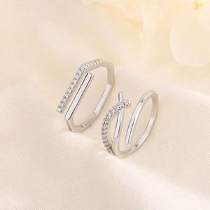 Verstellbarer Kupferring Für Damen Geometrisches Sechseck Kreuzspirale Funkelnder Zirkon Minimalistischer Moderner Schmuck