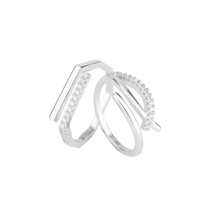 S925 Sterling Silber geometrisches offenes Ring-Set mit funkelnden Zirkonia für Damen