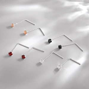 S925 sterling silver tassel drop earrings with colorful zircon stones in four shades