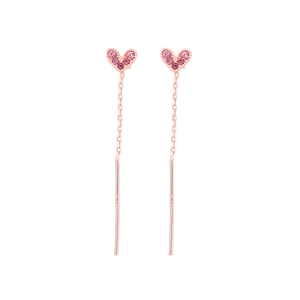 Rosa Herz-Ohrstecker mit S925 Silber langen Durchzieher-Ketten in Roségold-Finish Design