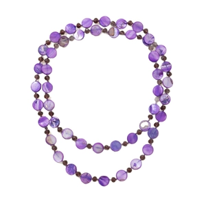 Bohemian double-layer long necklace with purple shell beads and dark faceted crystals