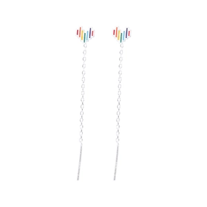 Minimalist s925 silver rainbow heart threader earrings for women with colorful accents