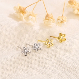 Dainty Flower Stud Earrings With Zircon In Copper Minimalist Sweet Floral Jewelry For Women