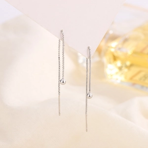 Elegant S925 sterling silver box chain threader earrings with polished ball pendants