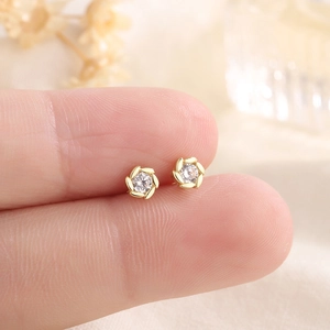 Exquisite Mini Flower Stud Earrings With 925 Sterling Silver Post Gold Plated Copper Zirconia Floral Earrings For Women