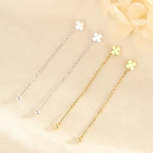 Four Leaf Clover Threader Earrings With 925 Sterling Silver Earring Post Long Chain Ball Dangle Elegant Minimalist For Women