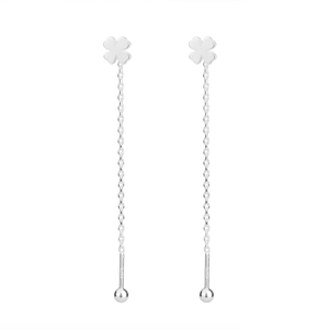 Elegant S925 sterling silver four-leaf clover drop earrings with fine chain and beads