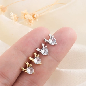 Boucles Oreilles Puces Bois Renne Cuivre Avec Zircone Cubique Brillante Style Coréen Motif Animal Bijoux Femmes Fêtes