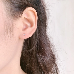 Mini snowflake sterling silver stud earrings for women with cubic zirconia inlay