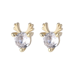 Boucles d'oreilles renne en argent S925 avec zircons cubiques brillants et dorés