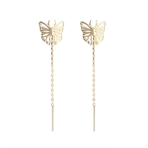 Elegant gold butterfly ear threader earrings with long tassel chain drops for women
