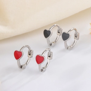Heart Hoop Earrings With 925 Sterling Silver Earring Post Copper Enamel Sweet Korean Style Elegant For Women