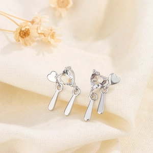 Minimalist S925 sterling silver heart earrings with zircon and polished drop pendants