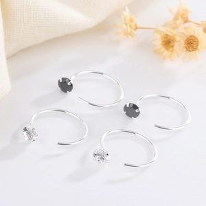 Minimalist Geometric C-Shape Hoop Stud Earrings Copper Metal With Clear White Black Zircon Rhinestone Jewelry For Women