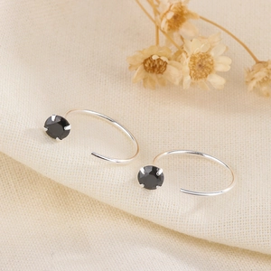 S925 silver C-shape hook earrings with black gemstone for men and women