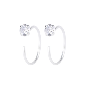 Minimalist S925 sterling silver C-shaped stud earrings with sparkling cubic zirconia stones