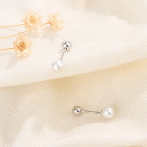 Minimalist S925 silver pearl stud earrings with secure screw back closure for women