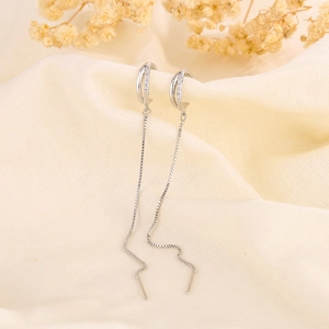Elegant S925 sterling silver long tassel earrings with sparkling white cubic zirconia